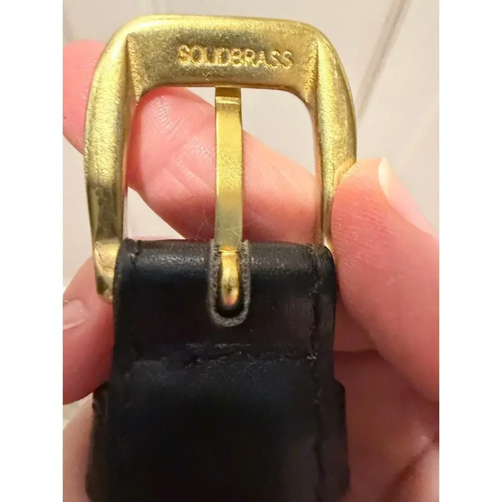 Vintage Cole Haan A0402 Black Leather Dress Belt Solid Brass Buckle Size 38